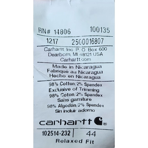 Men's Carhartt Rugged Flex Relaxed Fit Canvas Work Tan Short Size 44 - Picture 4 of 5